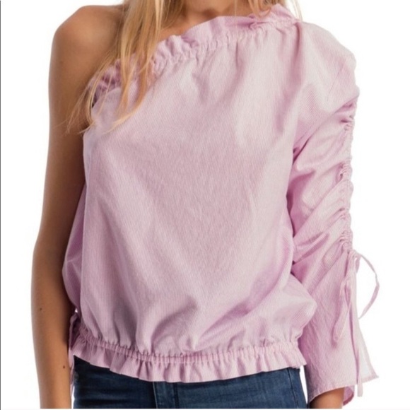 Walter Baker Megan striped rushed one shoulder top - Picture 1 of 8